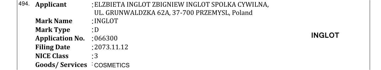 Original bulletin entry for INGLOT