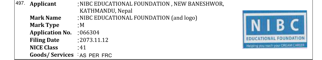Original bulletin entry for NIBC EDUCATIONAL FOUNDATION (and logo)