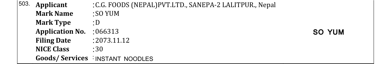 Original bulletin entry for SO YUM