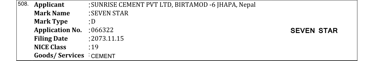 Original bulletin entry for SEVEN STAR