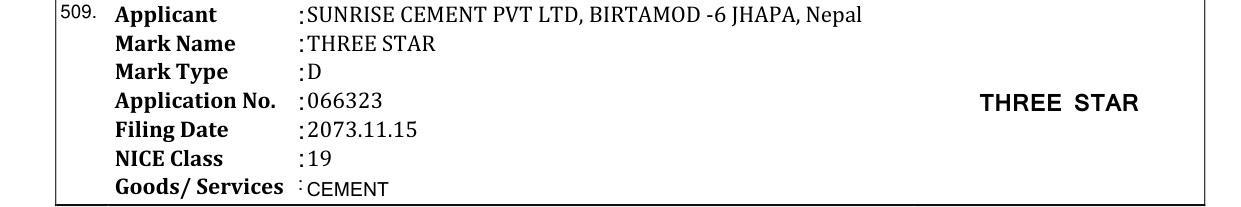 Original bulletin entry for THREE STAR