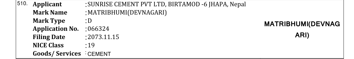 Original bulletin entry for MATRIBHUMI(DEVNAGARI)