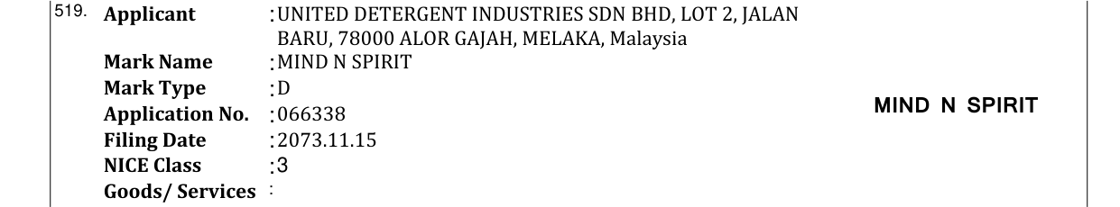 Original bulletin entry for MIND N SPIRIT