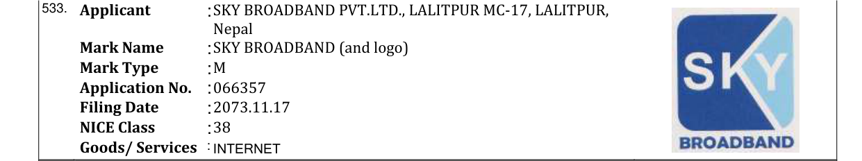 Original bulletin entry for SKY BROADBAND (and logo)