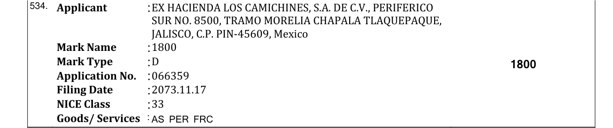 Original bulletin entry for 1800