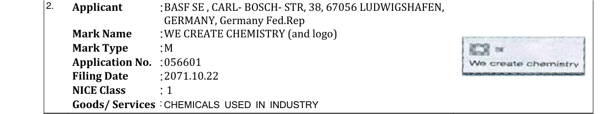 Original bulletin entry for WE CREATE CHEMISTRY (and logo)