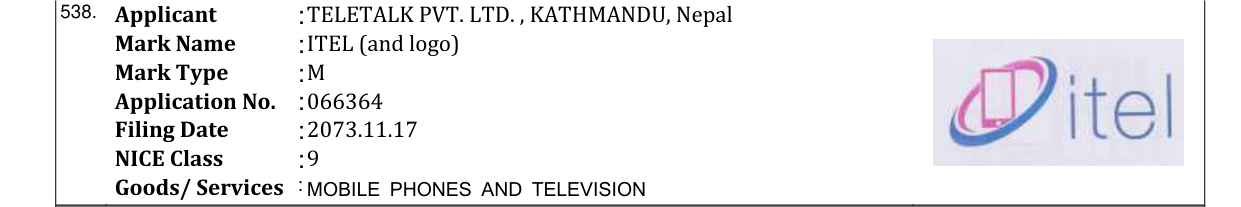 Original bulletin entry for ITEL (and logo)