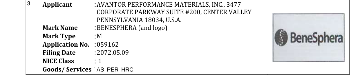 Original bulletin entry for BENESPHERA (and logo)