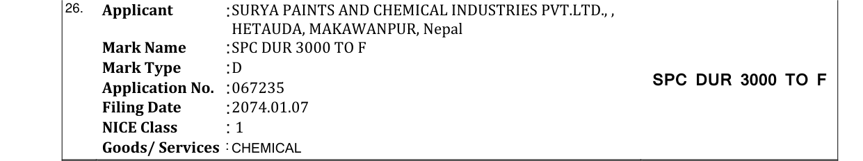 Original bulletin entry for SPC DUR 3000 TO F