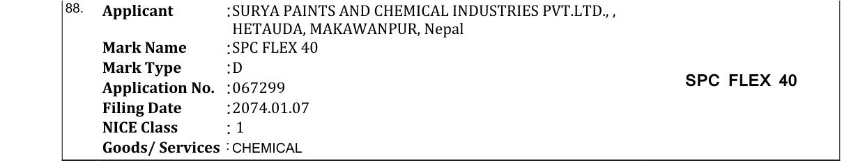 Original bulletin entry for SPC FLEX 40