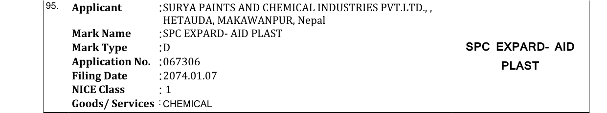 Original bulletin entry for SPC EXPARD- AID PLAST