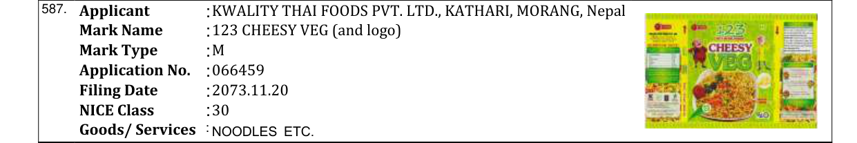 Original bulletin entry for 123 CHEESY VEG (and logo)