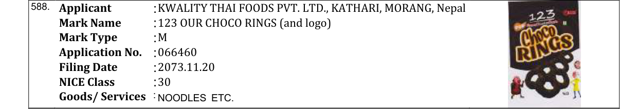 Original bulletin entry for 123 OUR CHOCO RINGS (and logo)