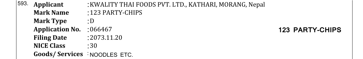 Original bulletin entry for 123 PARTY-CHIPS