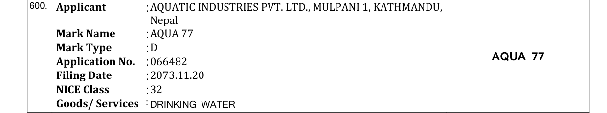 Original bulletin entry for AQUA 77