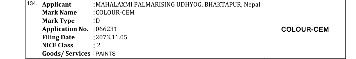 Original bulletin entry for COLOUR-CEM