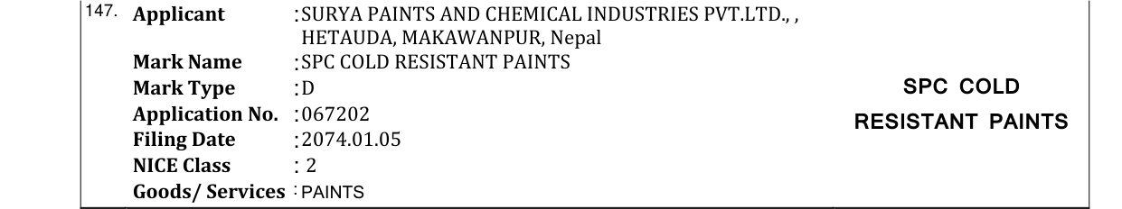 Original bulletin entry for SPC COLD RESISTANT PAINTS