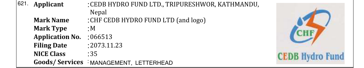 Original bulletin entry for CHF CEDB HYDRO FUND LTD (and logo)