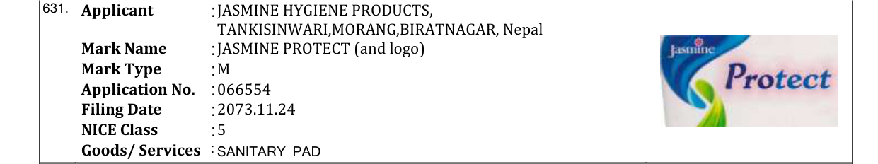 Original bulletin entry for JASMINE PROTECT (and logo)