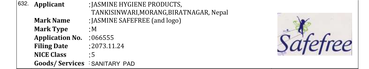 Original bulletin entry for JASMINE SAFEFREE (and logo)