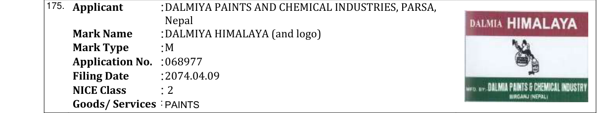 Original bulletin entry for DALMIYA HIMALAYA (and logo)