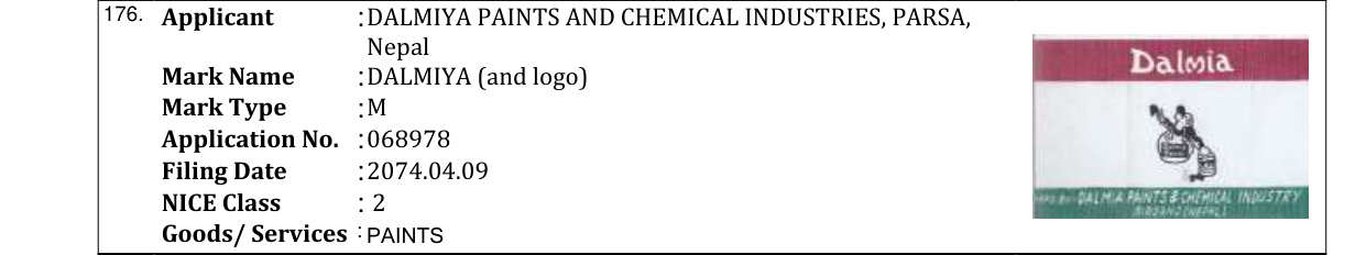 Original bulletin entry for DALMIYA (and logo)