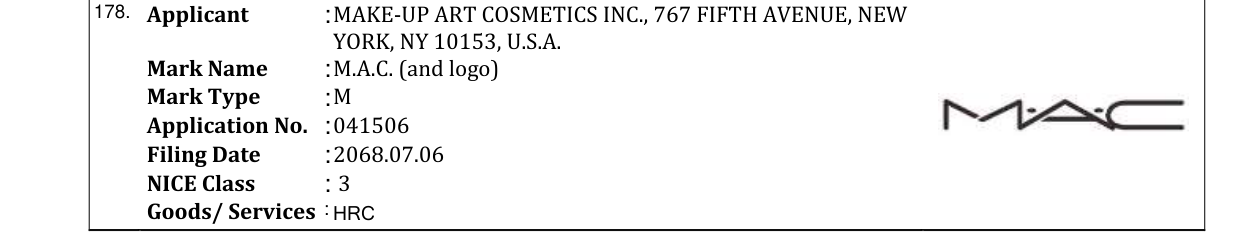 Original bulletin entry for M.A.C. (and logo)