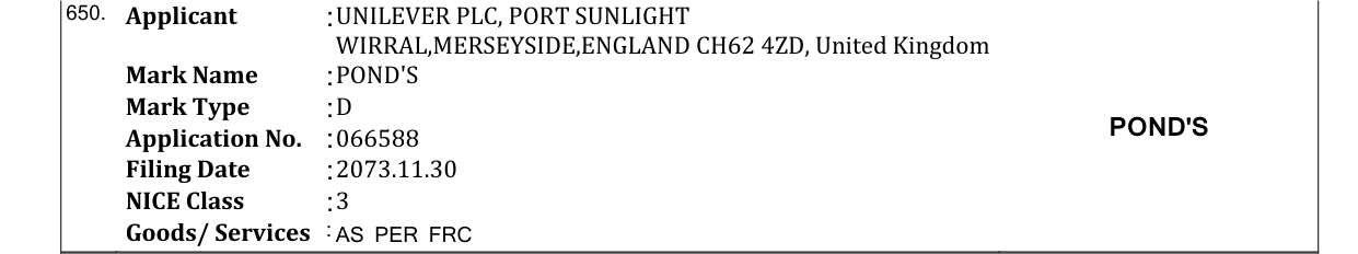 Original bulletin entry for POND'S