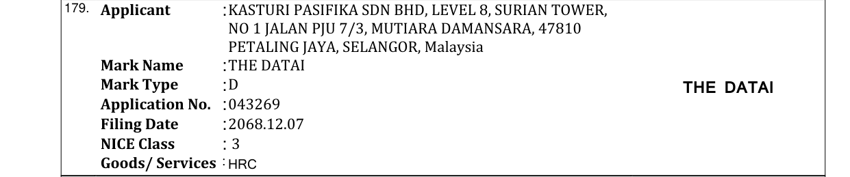 Original bulletin entry for THE DATAI