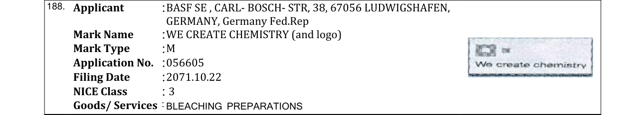 Original bulletin entry for WE CREATE CHEMISTRY (and logo)