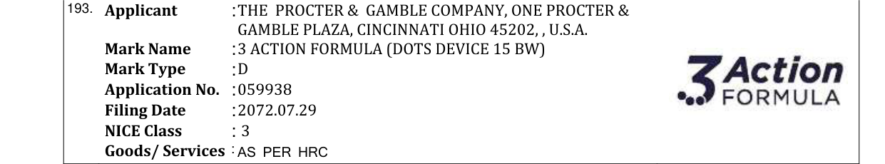 Original bulletin entry for 3 ACTION FORMULA (DOTS DEVICE 15 BW)