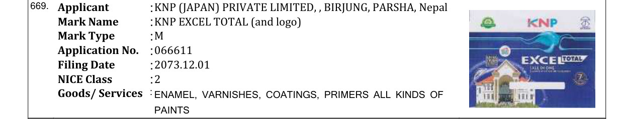 Original bulletin entry for KNP EXCEL TOTAL (and logo)