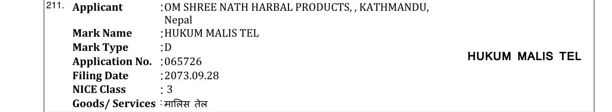 Original bulletin entry for HUKUM MALIS TEL