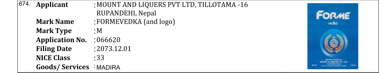 Original bulletin entry for FORMEVEDKA (and logo)