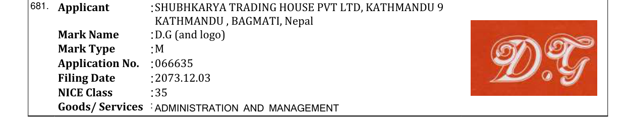 Original bulletin entry for D.G (and logo)