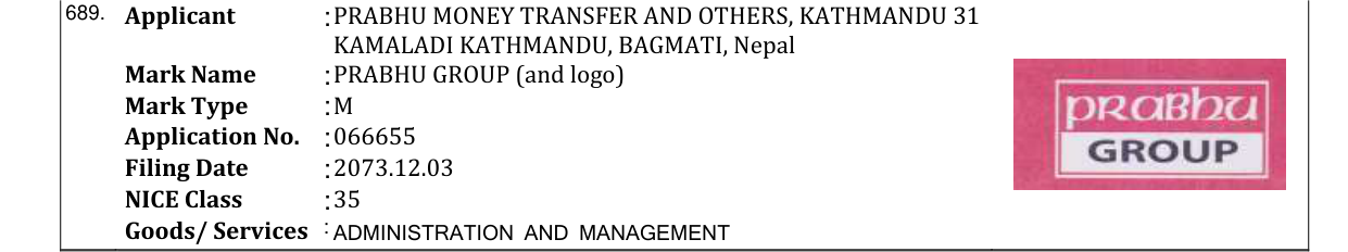 Original bulletin entry for PRABHU GROUP (and logo)