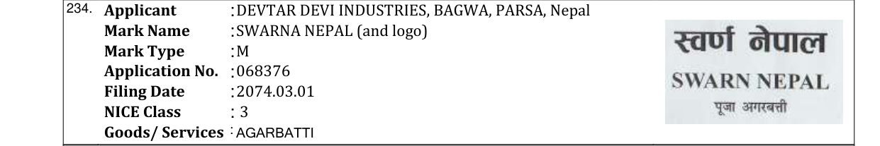Original bulletin entry for SWARNA NEPAL (and logo)