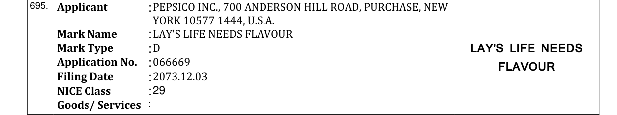Original bulletin entry for LAY'S LIFE NEEDS FLAVOUR