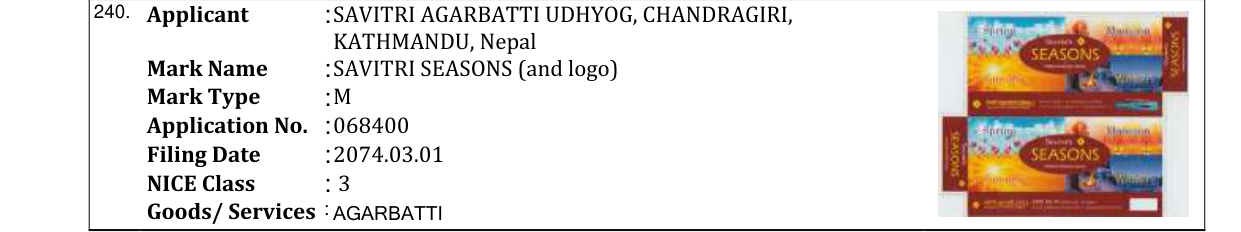 Original bulletin entry for SAVITRI SEASONS (and logo)