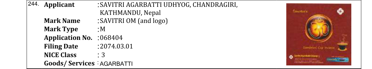 Original bulletin entry for SAVITRI OM (and logo)