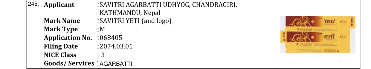 Original bulletin entry for SAVITRI YETI (and logo)