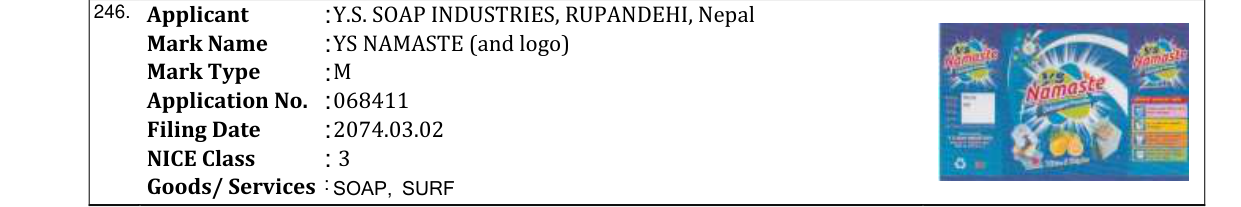 Original bulletin entry for YS NAMASTE (and logo)