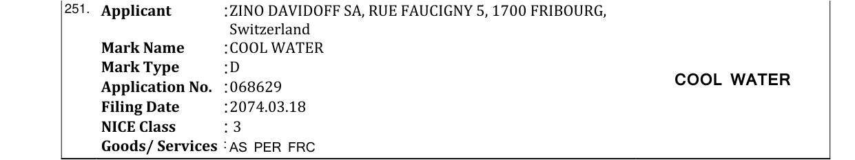 Original bulletin entry for COOL WATER