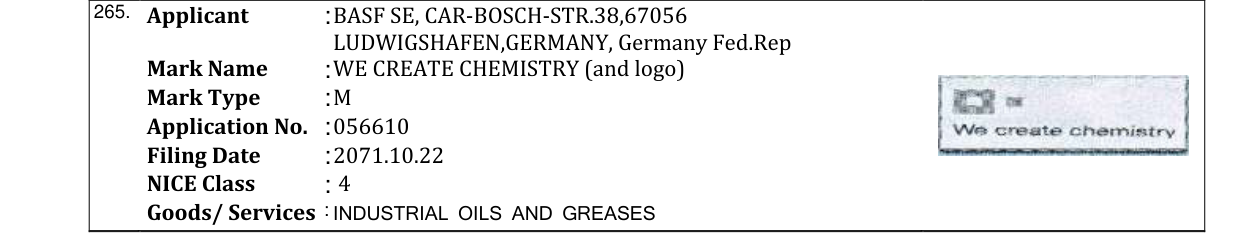 Original bulletin entry for WE CREATE CHEMISTRY (and logo)