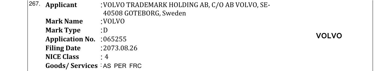 Original bulletin entry for VOLVO