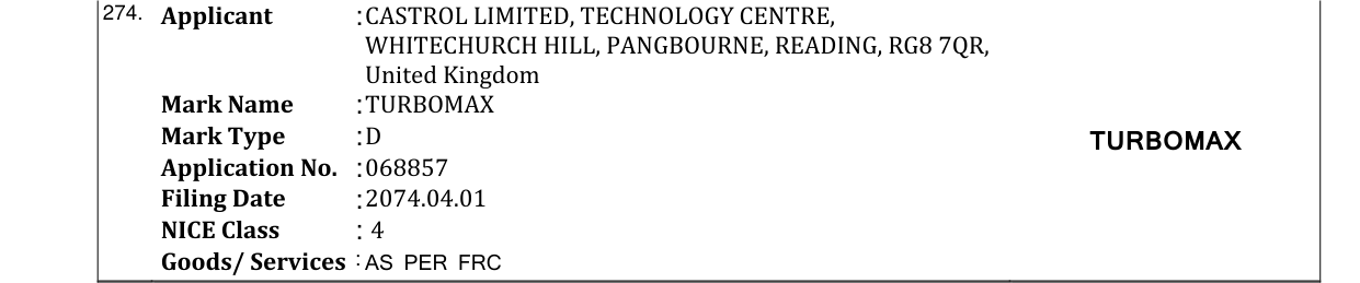 Original bulletin entry for TURBOMAX
