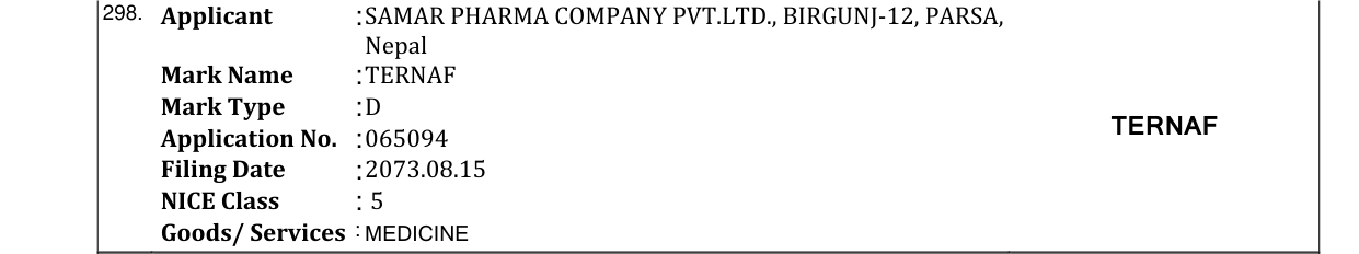 Original bulletin entry for TERNAF
