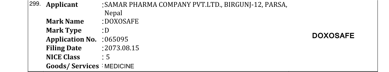 Original bulletin entry for DOXOSAFE