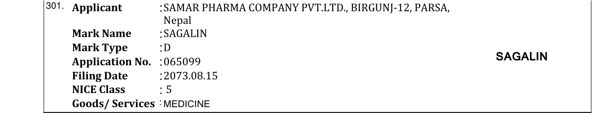 Original bulletin entry for SAGALIN