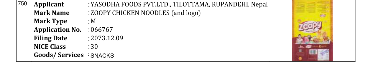 Original bulletin entry for ZOOPY CHICKEN NOODLES (and logo)